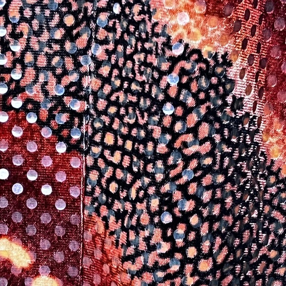 Multicolored Animal Print Sequin Velvet Quarter Zip Top, Medium - Picture 3 of 6